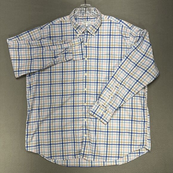 Peter Millar Shirt Mens XXL Crown Lite Watkins Blue Check Plaid Flannel Academia - Picture 1 of 9
